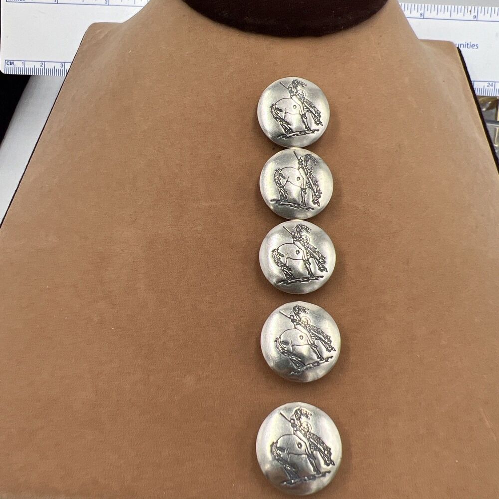 Set 5 Sterling Silver Button Covers Western Native American Indian Horse Vintage